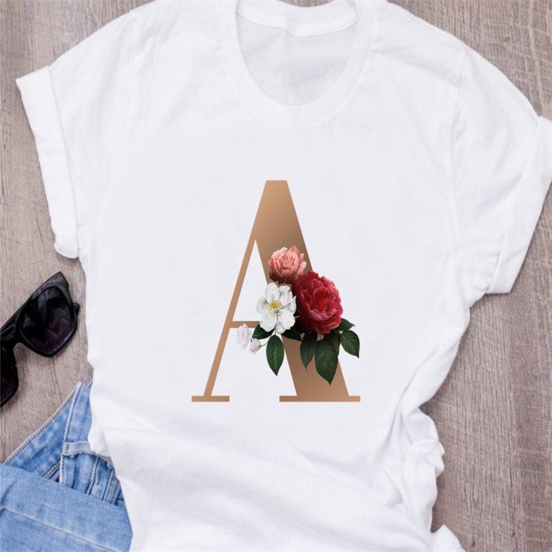 

Women' T-Shirt Custom Name Letter Combination High Quality Printing T-Ahirt Flower Font A B C D E F G Short Sleeve Clothes