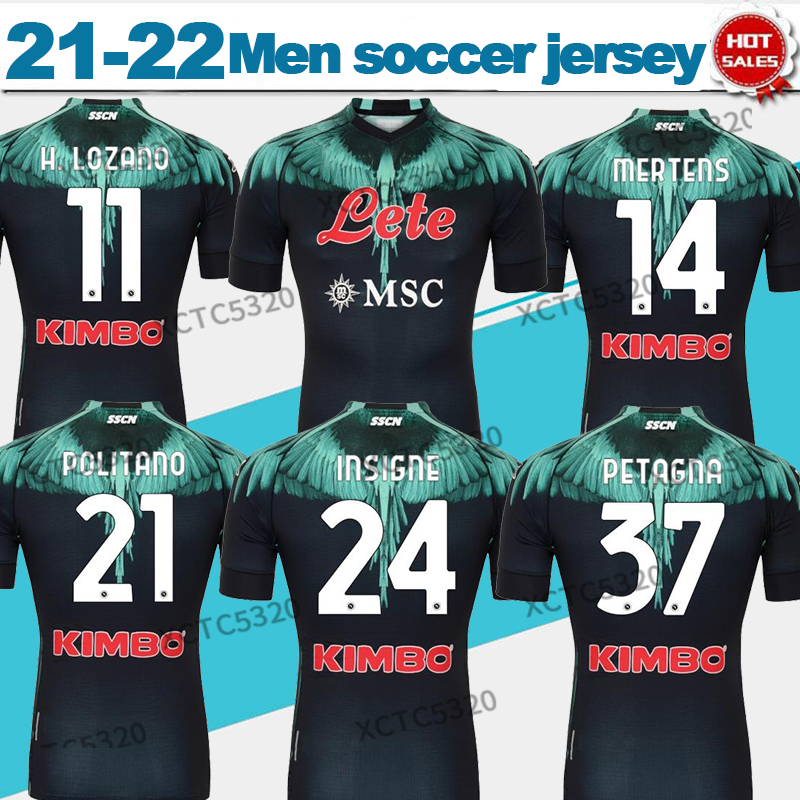 

Napoli soccer jersey Green 2021 2022 INSIGNE MERTENS H.LOZANO fans football shirt Customize, No name no number