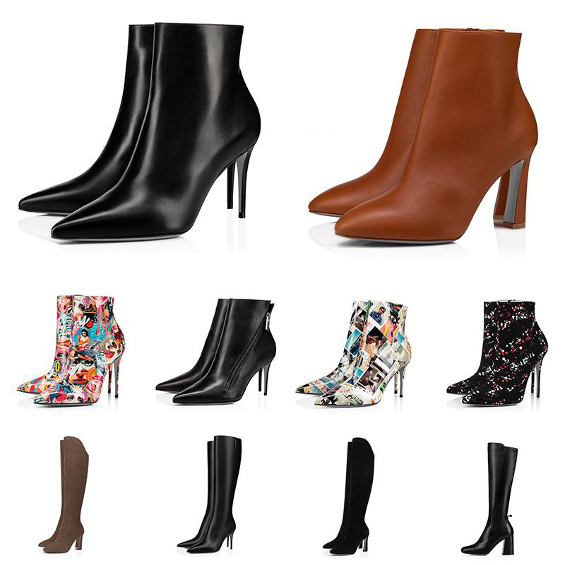 

Red Bottoms Heels Designer Boots Christians High Heel Women Ankle Knee Winter Boot So Kate 8 10 12cm Graffiti Girls Ladies Booties Wedding Party Dress Shoes size 35-42, No#4 8.5cm