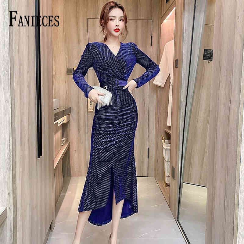 

Spring Winter Elegant Party Dress Slim V Neck Long Sleeve Midi Dresses With Belt Casual Office Lady Solid Red vestidos 210520, Gold