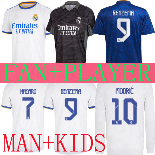 

REAL MADRID soccer jerseys away 21 22 BENZEMA HAZARD special GOALKEEPER Long sleeve RAMOS ISCO 2021 2022 camiseta football shirts men kids kit PLAYER VERSION, Away player 2
