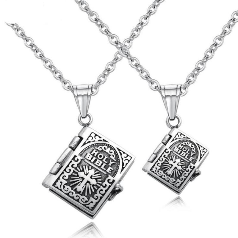 

Pendant Necklaces Retro Cross Bible Male And Female Couple Necklace Openable Prayer 1419