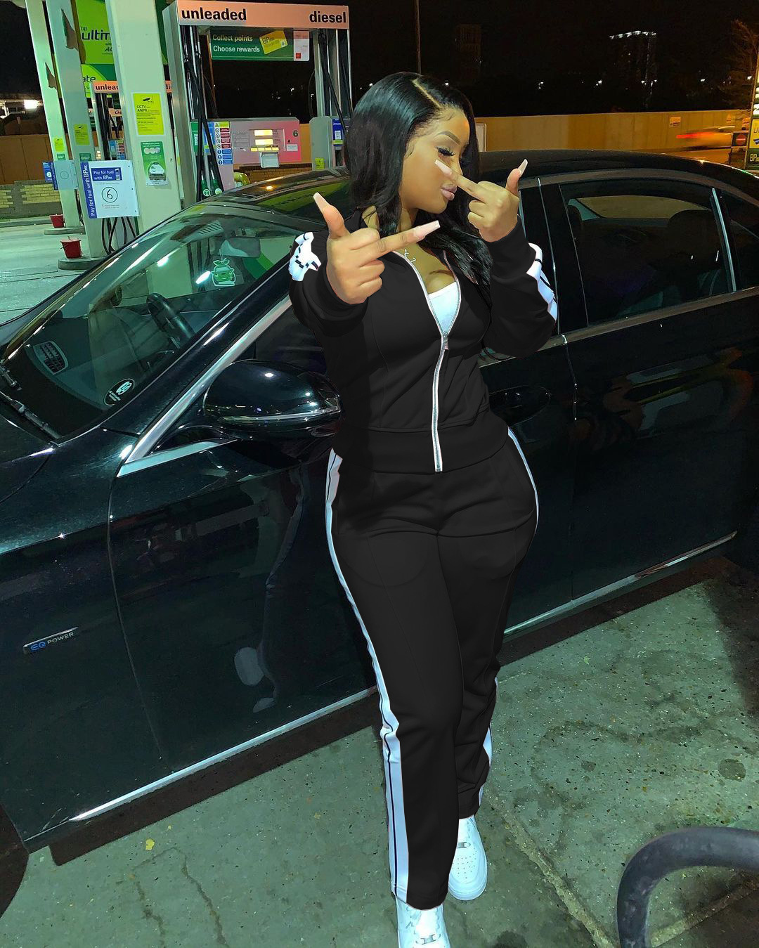 

Tracksuits Women Lounge Wear Sets Casual Solid Color Zipper Patchwork Sweater Top Pants 2 Pieces Suits Tracksuit Sports suits, Black