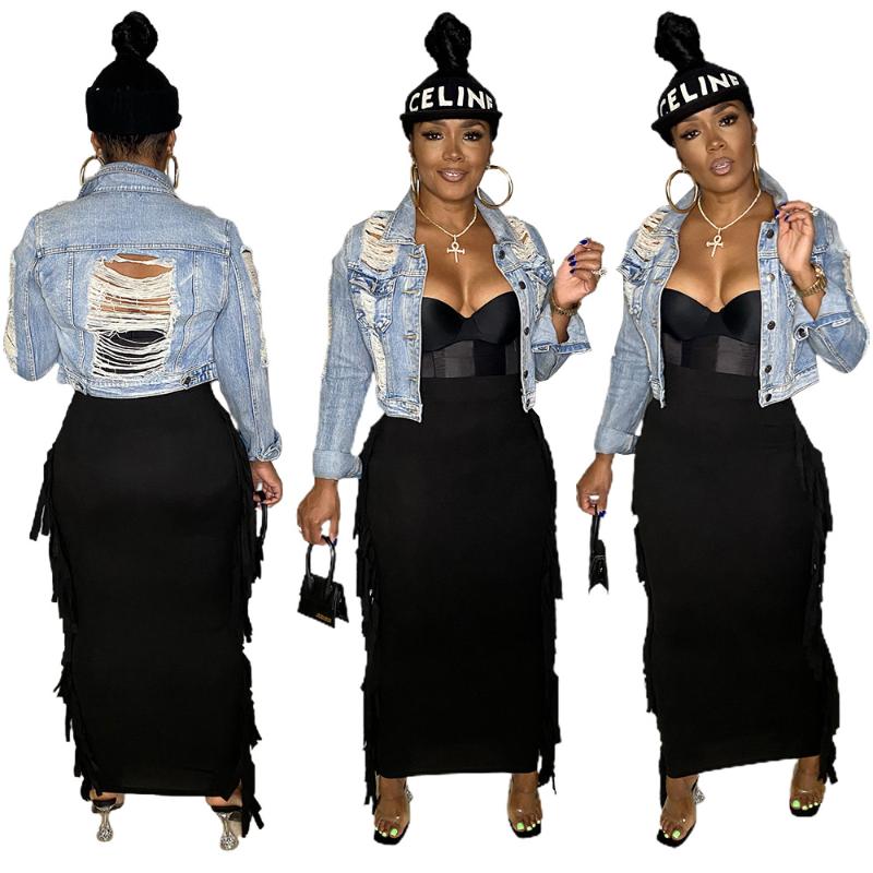 

Women's Jackets Casaul Women Jeans Jacket Coat Hollow Out Ripped Short Winter Clothes For Outfit, Blue