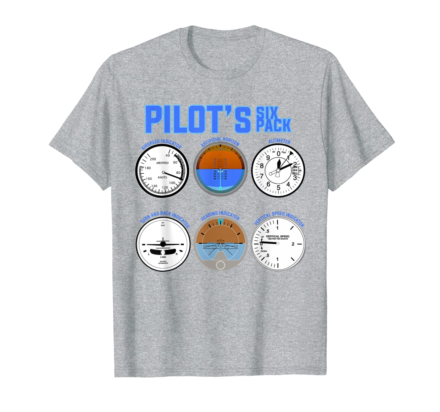 

pilot's six pack | flight instruments aviation t-shirt, White;black