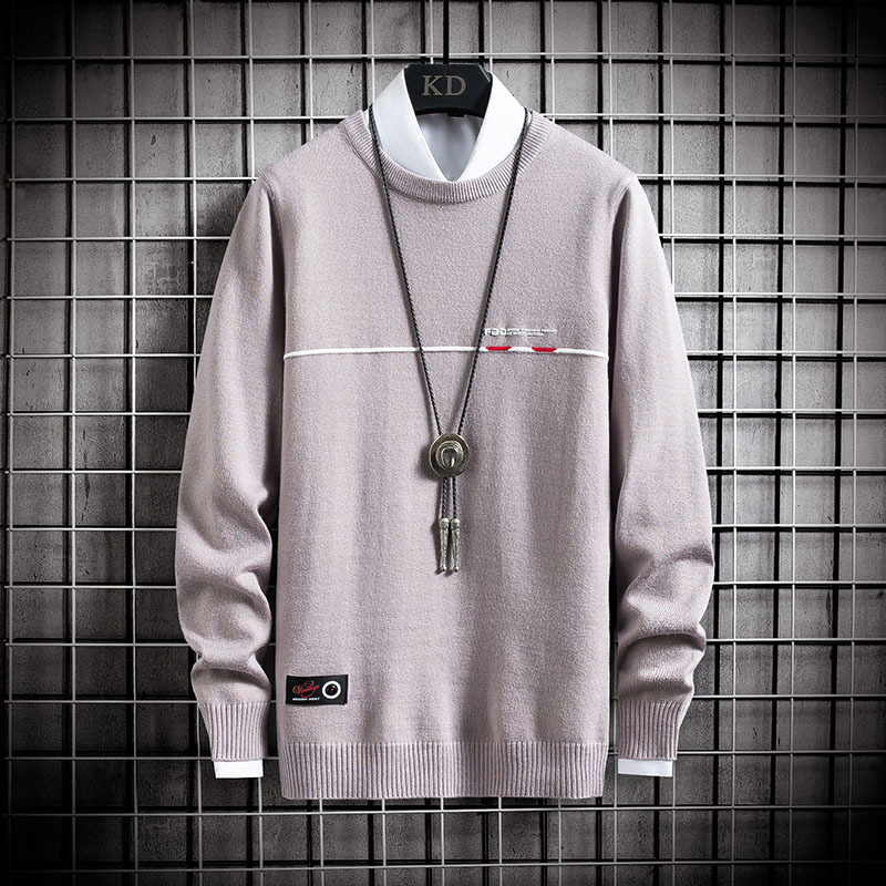 

sweater knit autumn and winter men's t shirt youth round neck pullover jacquard baseline fashion clothing, White;black