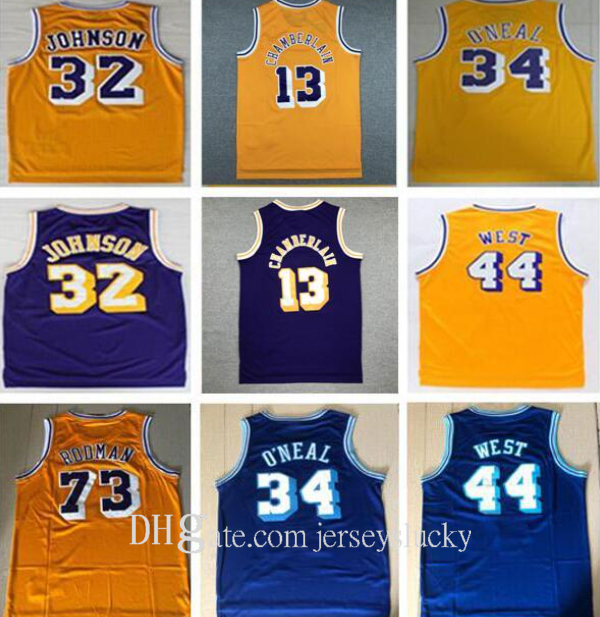 

Mens Sports Vintage #34 O Neal Jersey 73 Rodman Shaquille #32 Johnson Jersey Purple Yellow 13# Wilt Chamberlain Jerry 44# West Jerseys Shirt, Black