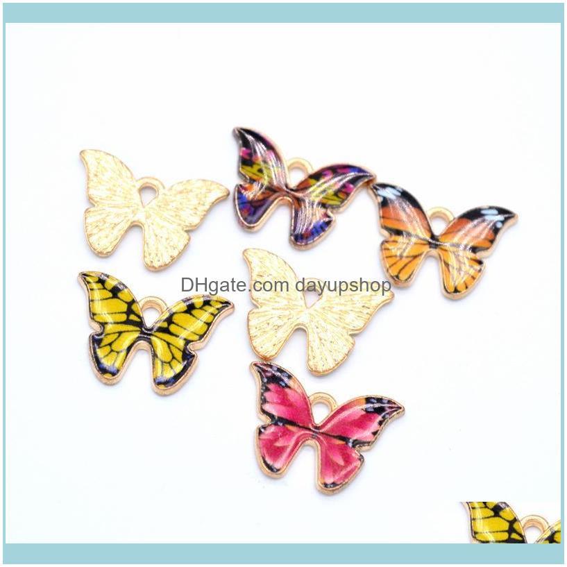 

Findings & Components Jewelry Colorful Butterfly Pendant 100Pcs/ Lot Charms 21*15Mm Enamel Animal Charm Pendants Fit For Necklace Bracelet D, Bronze;silver