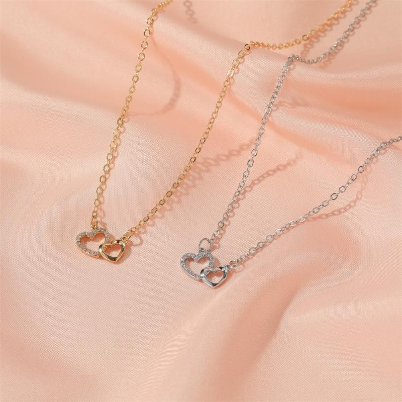 

Pendant Necklaces Fashionable Careful Exquisite First Necklace Gold Silver Diamond Double Love Lady Jewelry Gift