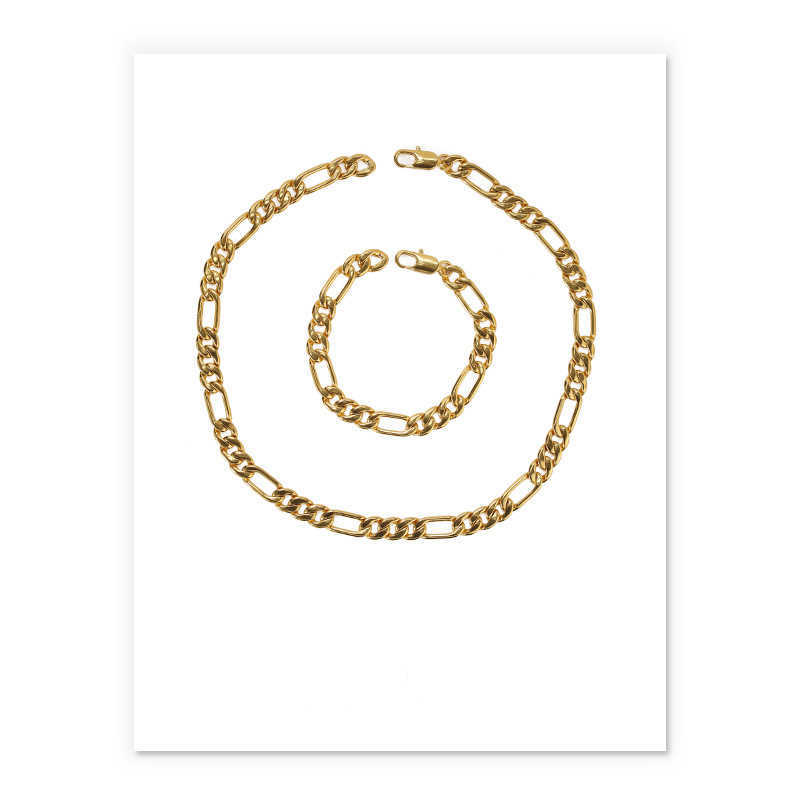 

Necklace set vacuum plating real gold chain bracelet fashion men's women's jewelry gifts, Silver