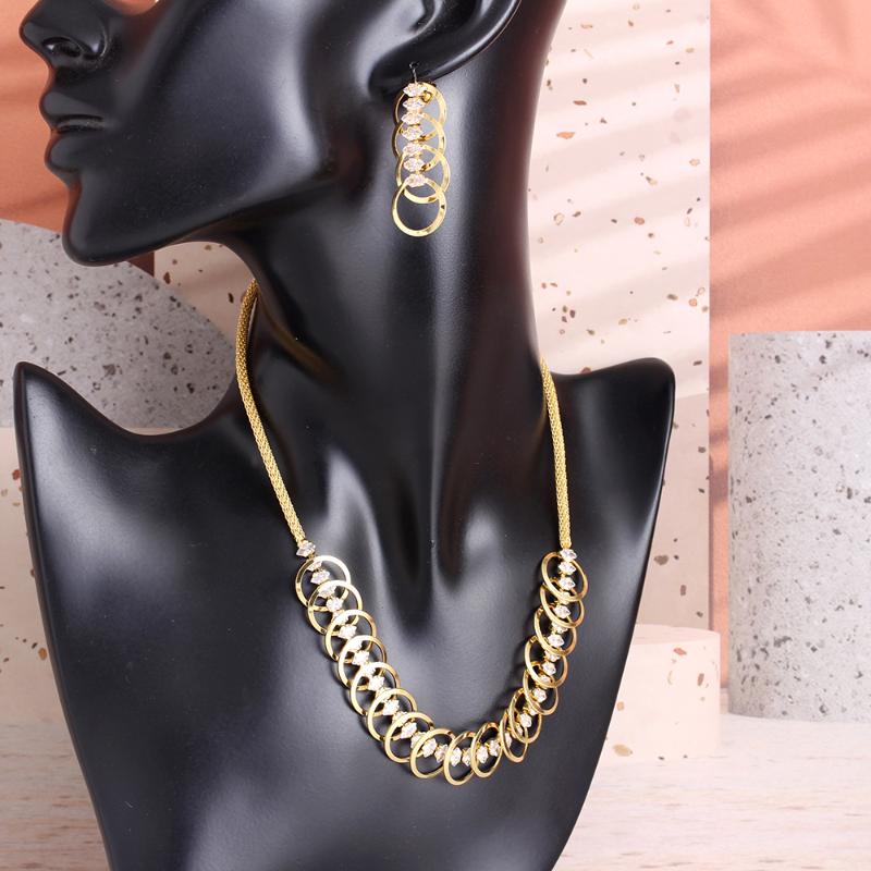 

Earrings & Necklace 2021 Trendy Jewelry Sets For Women Round Cubic Zirconia Stud Necklaces Pendants Bridal Wedding Set Fine Jewellery, Silver