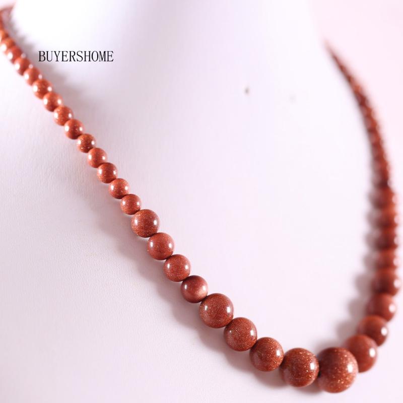 

Pendant Necklaces Fashion Jewelry Natural Stone Round Bead Gold Sandstone Necklace 18" 1Pcs E130