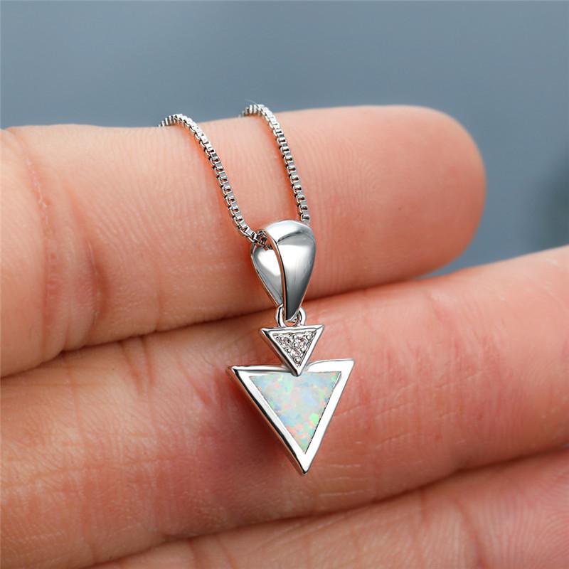 

Pendant Necklaces Simple Female White Blue Opal Necklace Dainty Bridal Triangle Stone Charm Zircon Boho Chain For Women