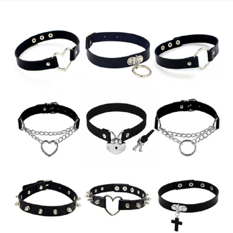 

Chokers 2021 Punk PU Leather Lock Key Heart Round Rivet Collar Studded Choker Necklace Body Birthday Party Gift Chocker Jewelry