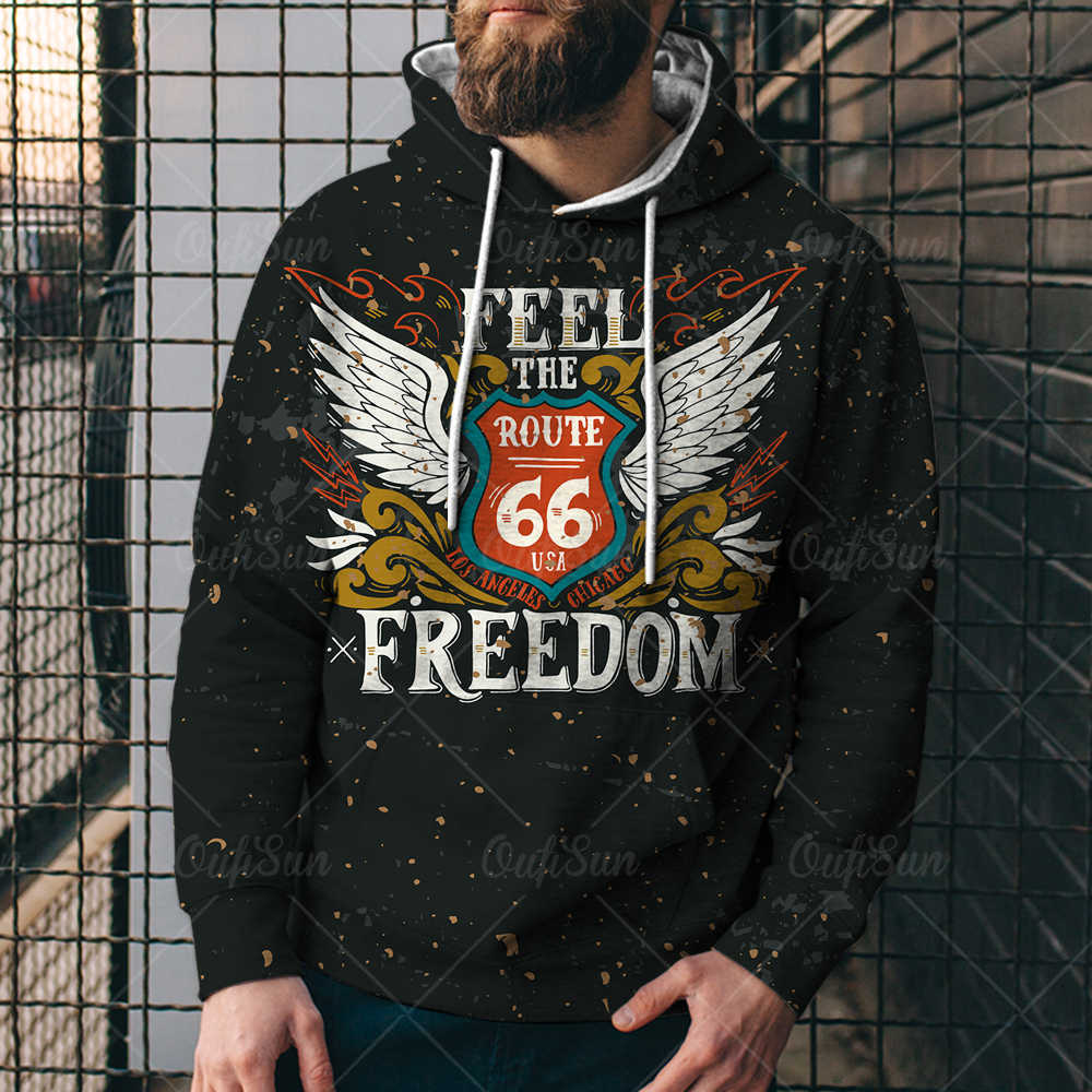 

new sweater us highway 66 printed men's sweater loose and comfortable sportswear hoodieczoz, Black