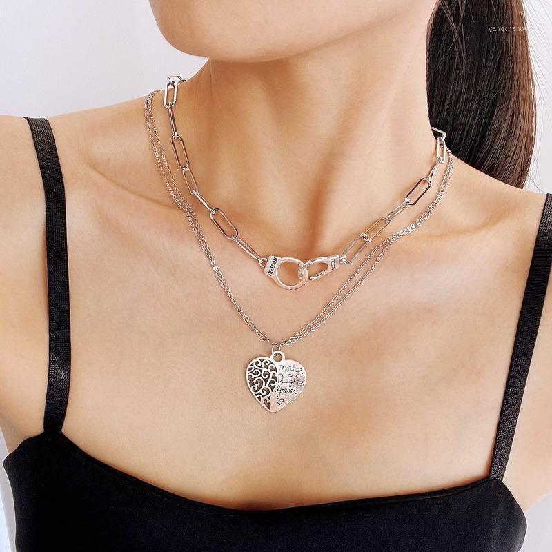 

Chains Fashion Multi-layered Hollow Love Pendant Thick Chain Necklace For Women Nordic Tree Of Life Choker Party Jewelry Gift