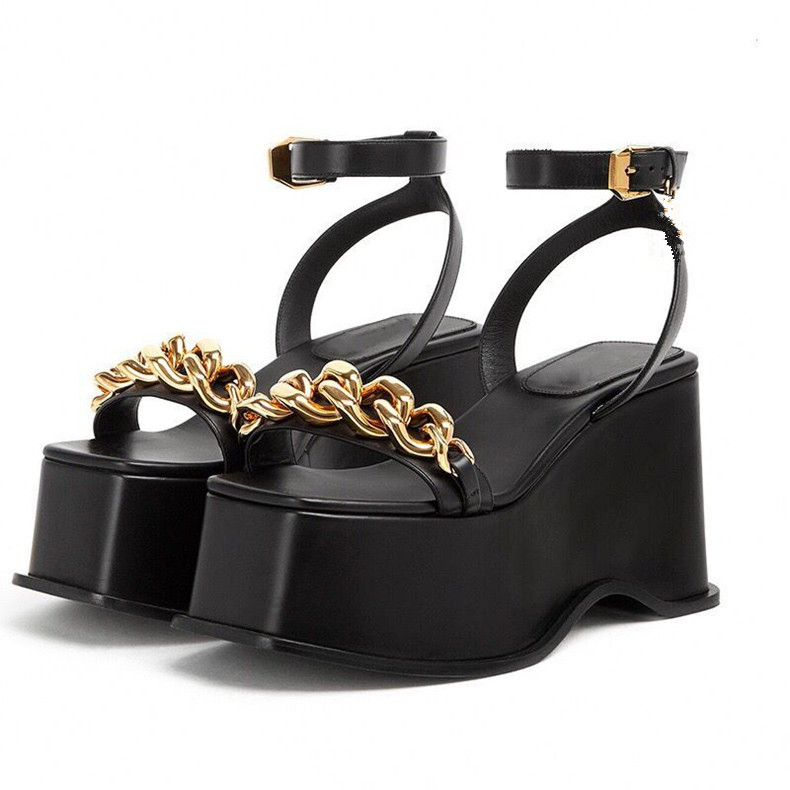 

sheepskin leather high heels Sandals SHOES Thick bottom metal Square Toes catwalk Solid Sweet candy party wedding size 34-43 black