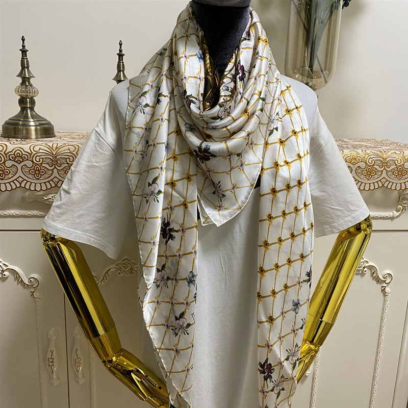 

Women's square scarves 100% silk material thin and soft black pint letter flowers pattern size 130cm - 130cm, Blue;gray
