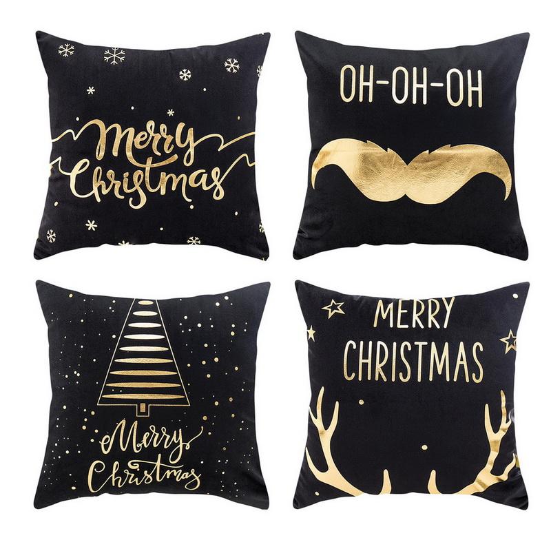 

Pillow Case Black Bottom Super Soft Gold Foil Printing Pillowcase Decorative Christmas Beard Merry