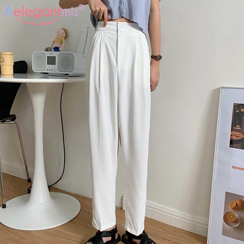 

Aelegantmis Black White Office Lady High Waist Suit Pants Women Loose Wide Leg Female Offcie Work Casual Trousers 210607