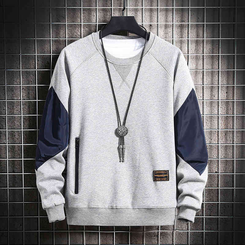 

Contrast Mens Sweatshirt Patchwork Splice Sweatshirts Men Casual Thick Warm Pull Streetwear Outwear Jacquard O-neck Cotton Coat 210524, Gray