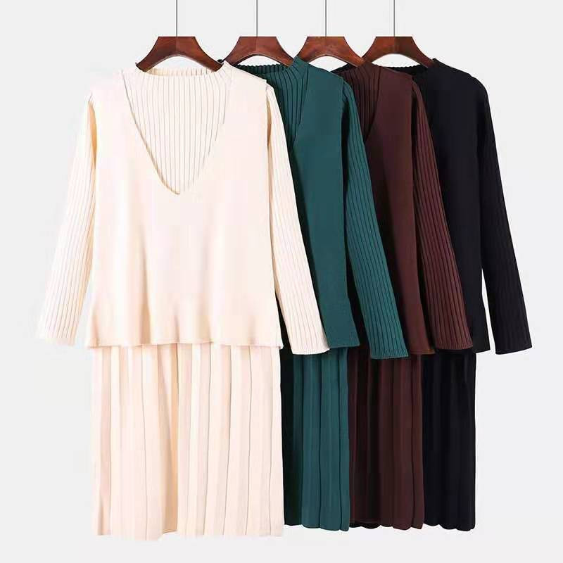 

Fashionable Autumn Temperament Casual Women's Hedging Long Sleeve V-Neck 0versized Solid Color Dress Female 210520, Brown