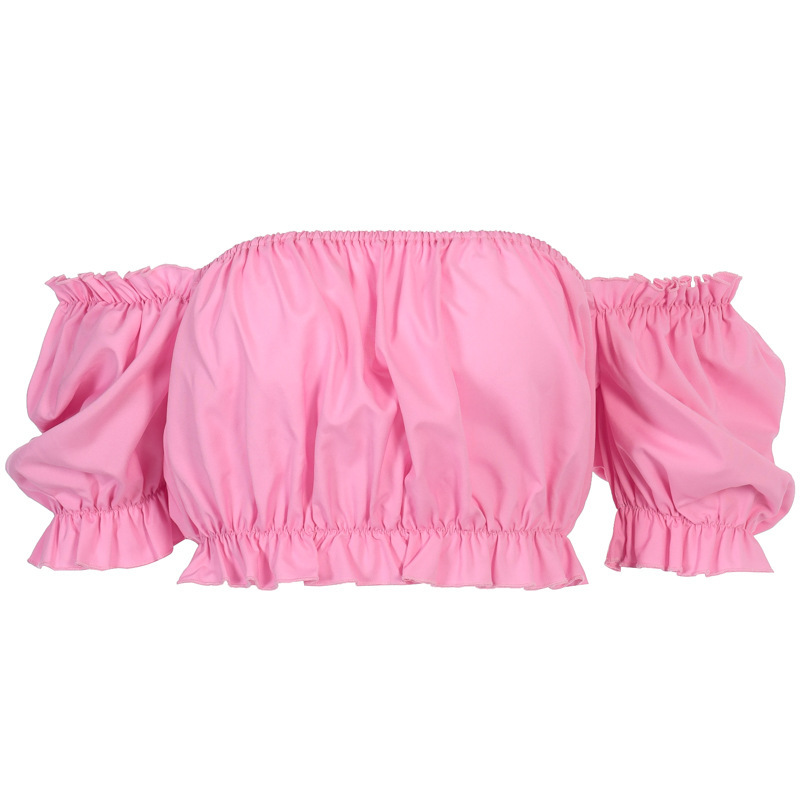 

Paris Girl Summer Women's Tank Top Wooden Fungus Lantern Short-Sleeved Strapless Slim Retro Crop Female 210524, Pink