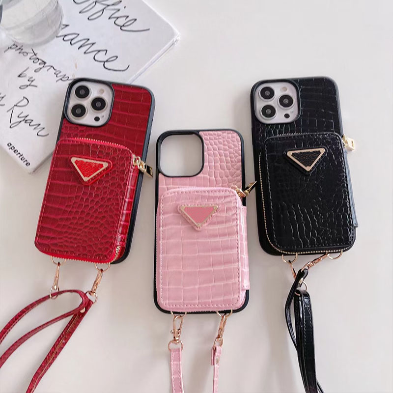 

Lanyard Luxury Designer Crocodile Leather Phone Case For iphone 12 13 Pro Max 11 XS XR X 8 7 Plus Card Hold Bag Back Cover Shell