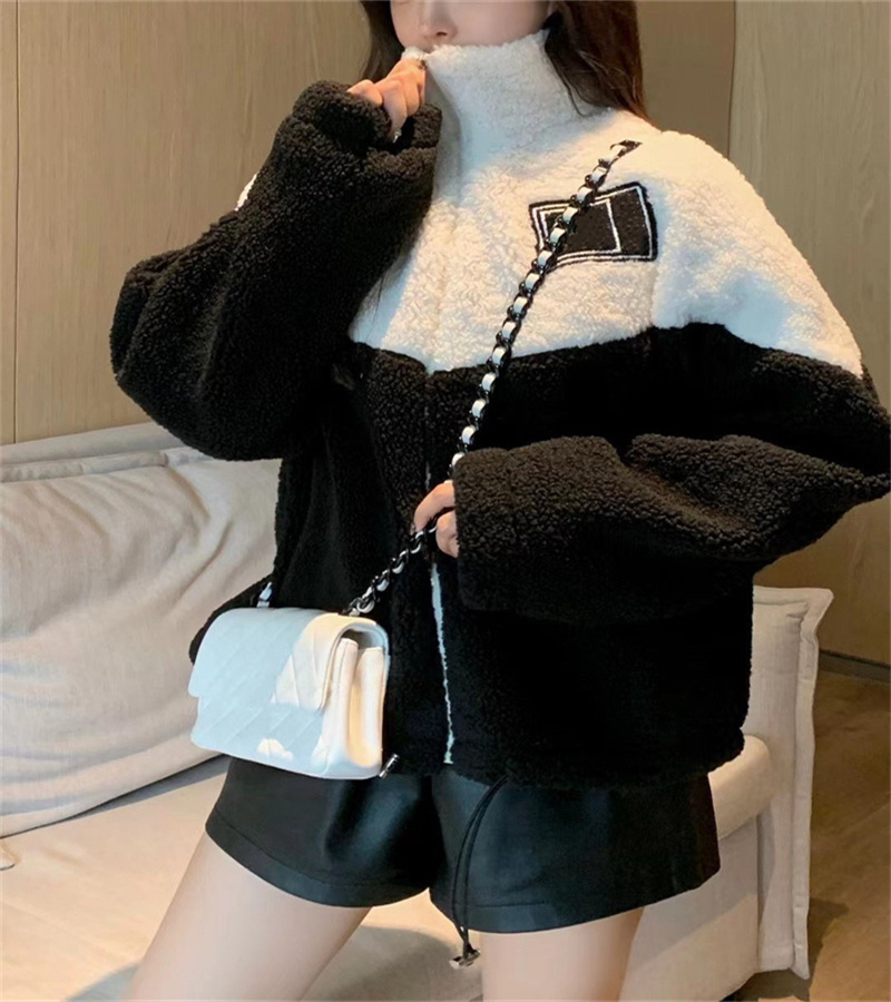 

Brand Letter Woolen Fleeces Sweaters Women Lapel Neck Jackets Knitted Coat Soft Touch Wool Hoodies Loose Tops, Extra shipping cost