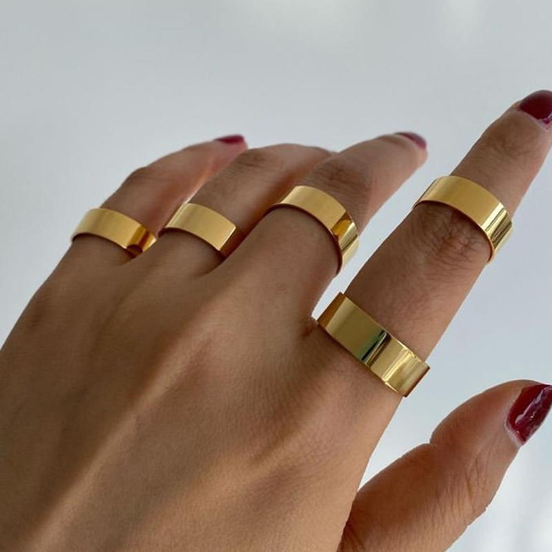 

Cluster Rings Peri'sBox 2021 Minimalist Street Style Band Ring Plain Daily Anillos Gold Color Titanium Steel Smooth Wide For Women Men, Golden;silver