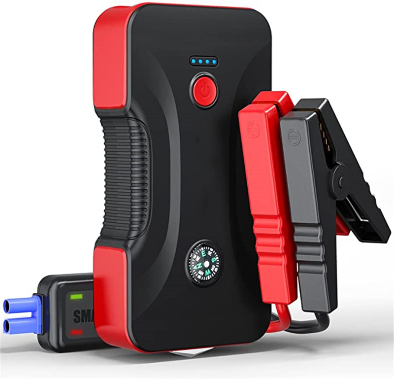 

Car Jump Starter, 800A 12800mAh Portable Battery (Up to 6.5L Gas/5.0L Diesel Engines), Compact Booster Pack with Built-in Safety Hammer, LED Light, Compass, Dual USB Output