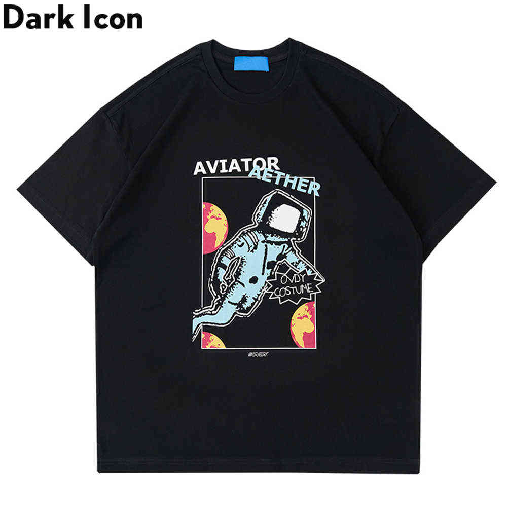 

Cartoon Astronaut T-shirt Men Summer Crew Neck Hipster Tshirts Streetwear Men's Tee Shirt Male Top 210603, Black