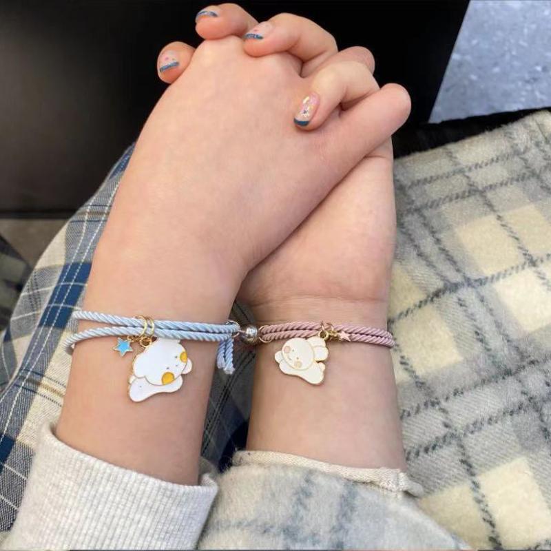 

Charm Bracelets 2Pcs/Pair Cute Animal Cartoon Magnetic Attraction Couple Bracelet Men Womens Hand Gift Friendship Charms Elastic Rope, Golden;silver