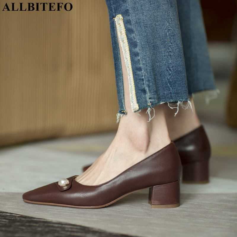

ALLBITEFO size 34-42 arrival soft genuine leather women heels fashion high heel shoes high heels party wedding shoes 210611, As picture