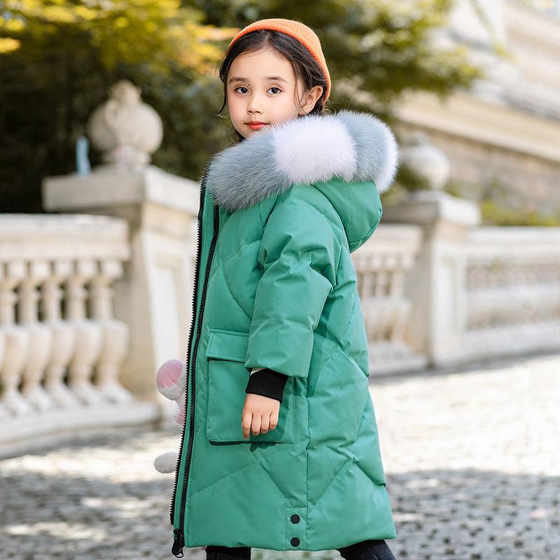 

Down Coat Children Winter Cotton Parka 2021 Fashion Fur Hooded Waterproof Jacket Girls Warm Thicken Outdoor Coats Kids Outwear, Blue;gray