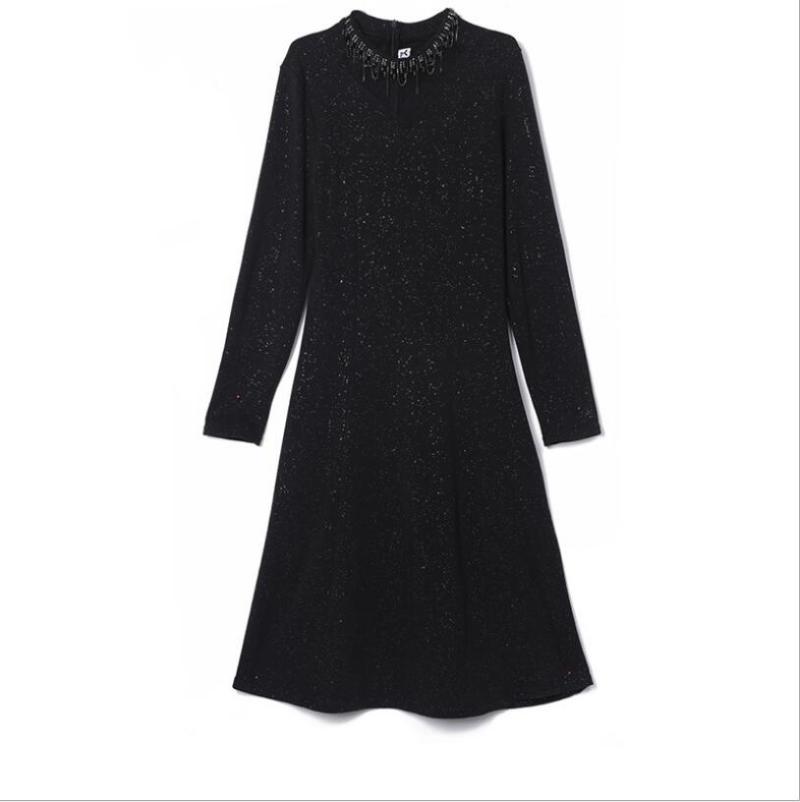 

Casual Dresses Winter Women Dress High-End Foreign Style Cover Belly Show Reduction Plush Thickened Female Large Size 4XL., Black