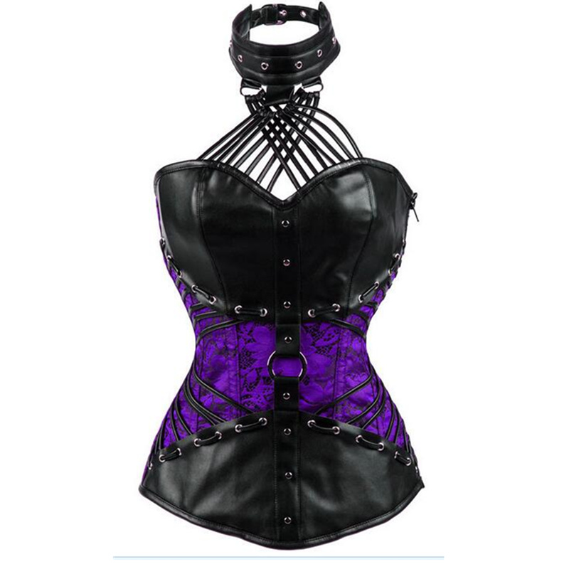

Woman Bustiers Sexy Womens Plus Size Corsets Leather Halter Gothic Clothing Steampunk Corsets Lace Up Boned Overbust Bustier Waist Corset Ne, Purple