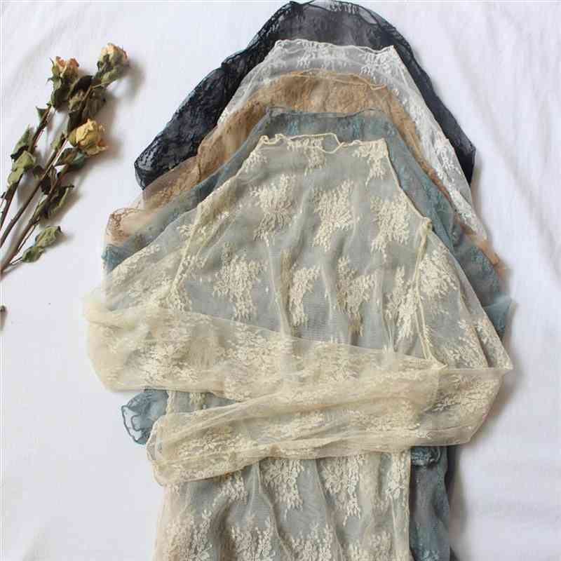

Summer Women Lace Floral Embroidery Blouses Ladies Tops Sexy Mesh Blouses Transparent Elegant See-through Black Shirt, White