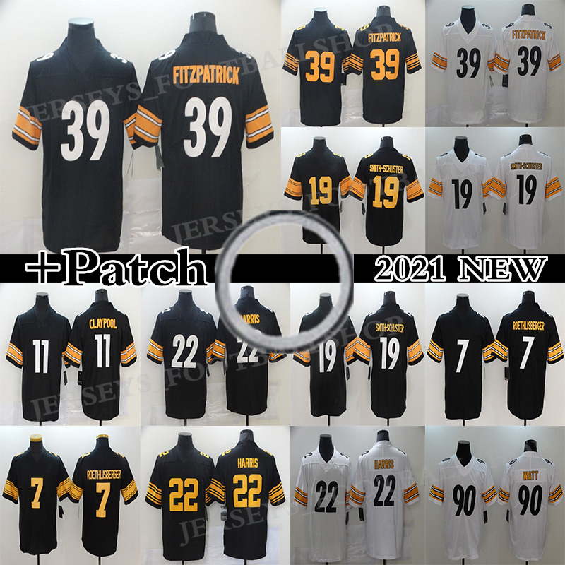 

39 Minkah Fitzpatrick 11 Chase Claypool Football Jersey Ben Roethlisberger 19 JuJu Smith-Schuster PittsburghÂSteelersÂNajee Harris jerseys M, Black;red