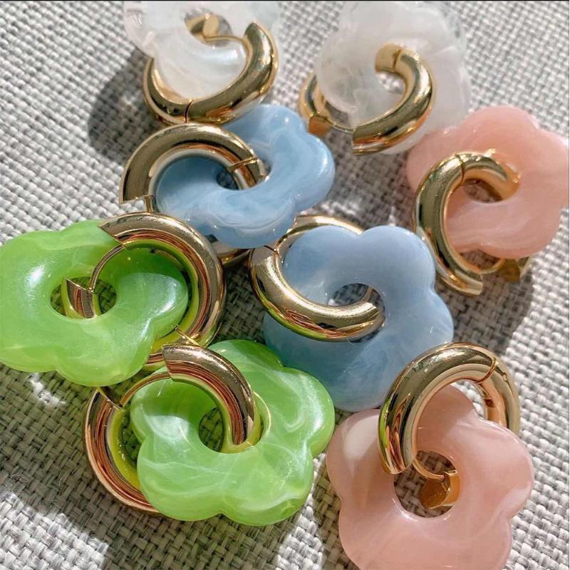 

Hoop & Huggie Colorful Acrylic Resin Flowers Earrings For Women Stainless Steel Geometric Circle Hollow Earring Party Travel Jewelry