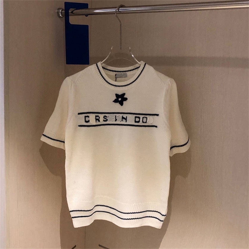 

Warehouse clothing Autumn + new jacquard star letter half sleeve knitted sweater women' simple casual knitted T-shirt Sale online_V0DF, White