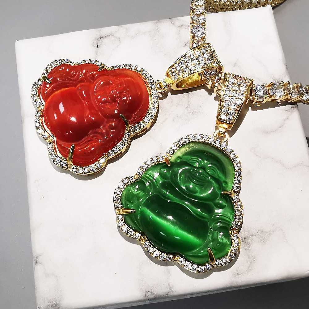 

Multicolor Buddha Pendant AAA Cubic Zircon Necklace With Tennis Chain Hip Hop Punk Jewelry Gifts X0707