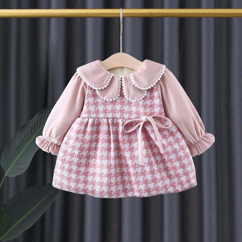 

Girl's Dresses Autumn Winter Girls Princess Dress Children Kids Baby Infants Plaided Velvet Long Sleeve Lapel Collar Vestidos ADK950, Red;yellow