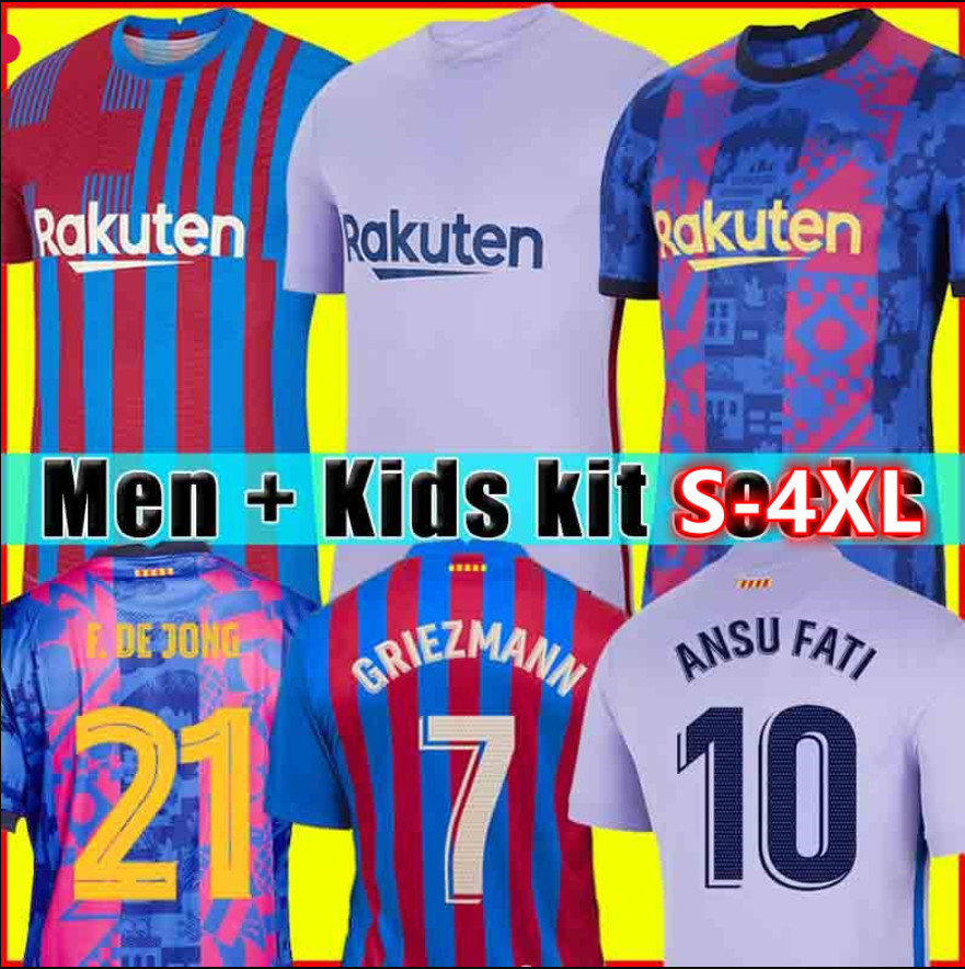 

S-4XL soccer jersey PEDRI GRIEZMANN Kun Aguero BARCA Dani Alves 21 22 2021 2022 men + kids sets F. DE JONG DEST kit shirts, Away+kids