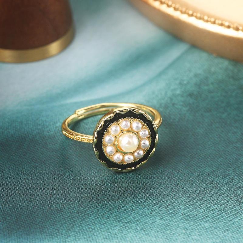 

Cluster Rings Imitation Pearl For Women Cute Flower Jewellery Light Gold Color Luxury Adjustable Ring Fashion Jewelry R349-6, Golden;silver