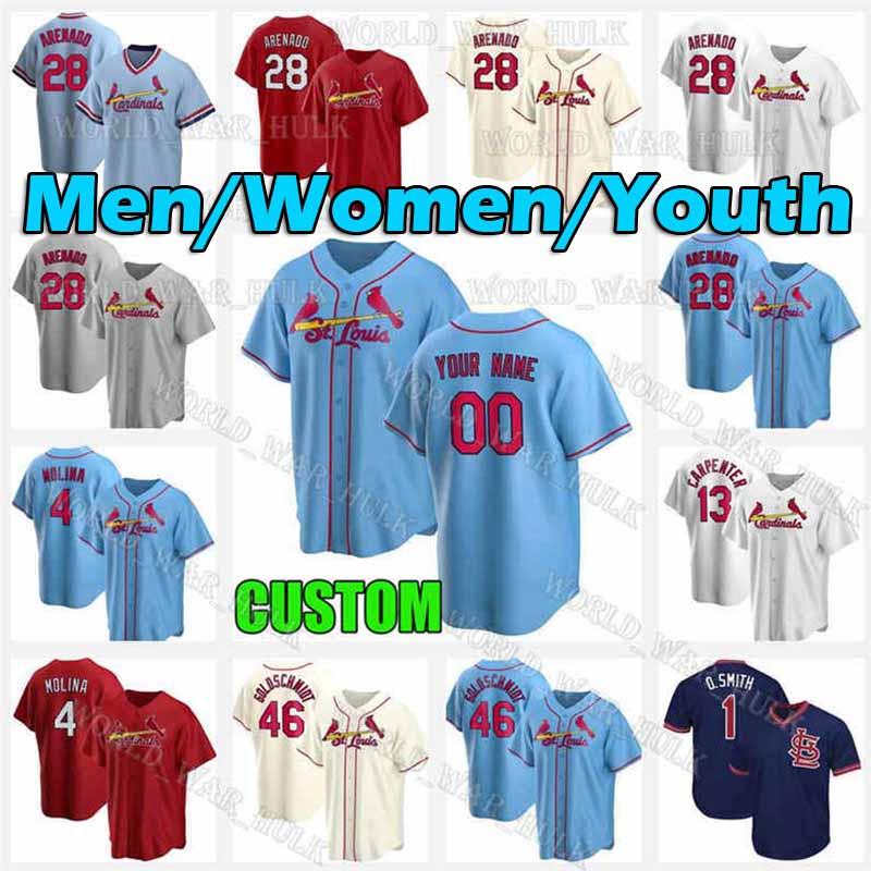 

2021 St. Louis Men Women kids Nolan Arenado Jersey Yadier Molina Paul Goldschmidt Matt Carpenter DeJong Carlos Martinez Ozuna Cardinal, Blue;black