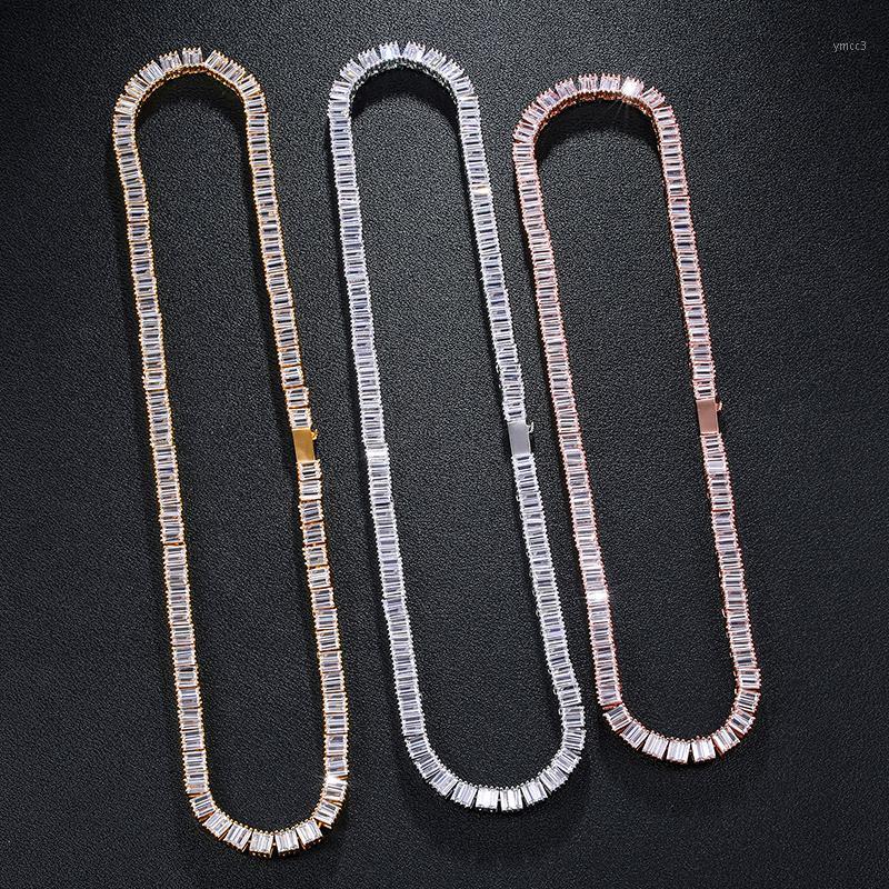 

Chains Hip Hop 6MM Iced Out Square Baguette Cubic Zirconia Stones Tennis Chain Necklace Men White Gold Plated Jewelry Choker