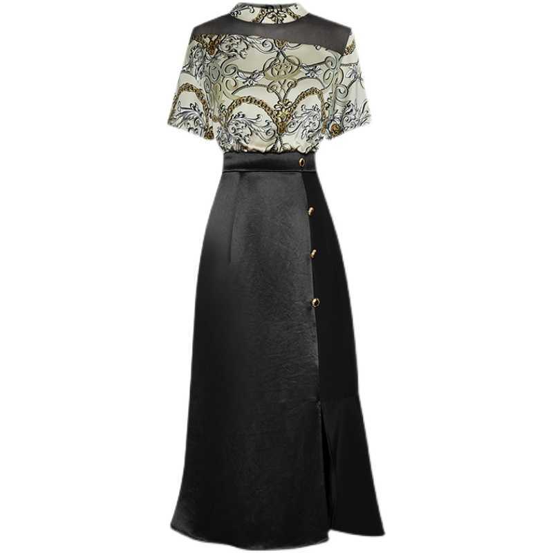 

HIGH QUALITY est Designer Runway Short Sleeve Retro Printed Mid-calf Dress 210526, Mixed color