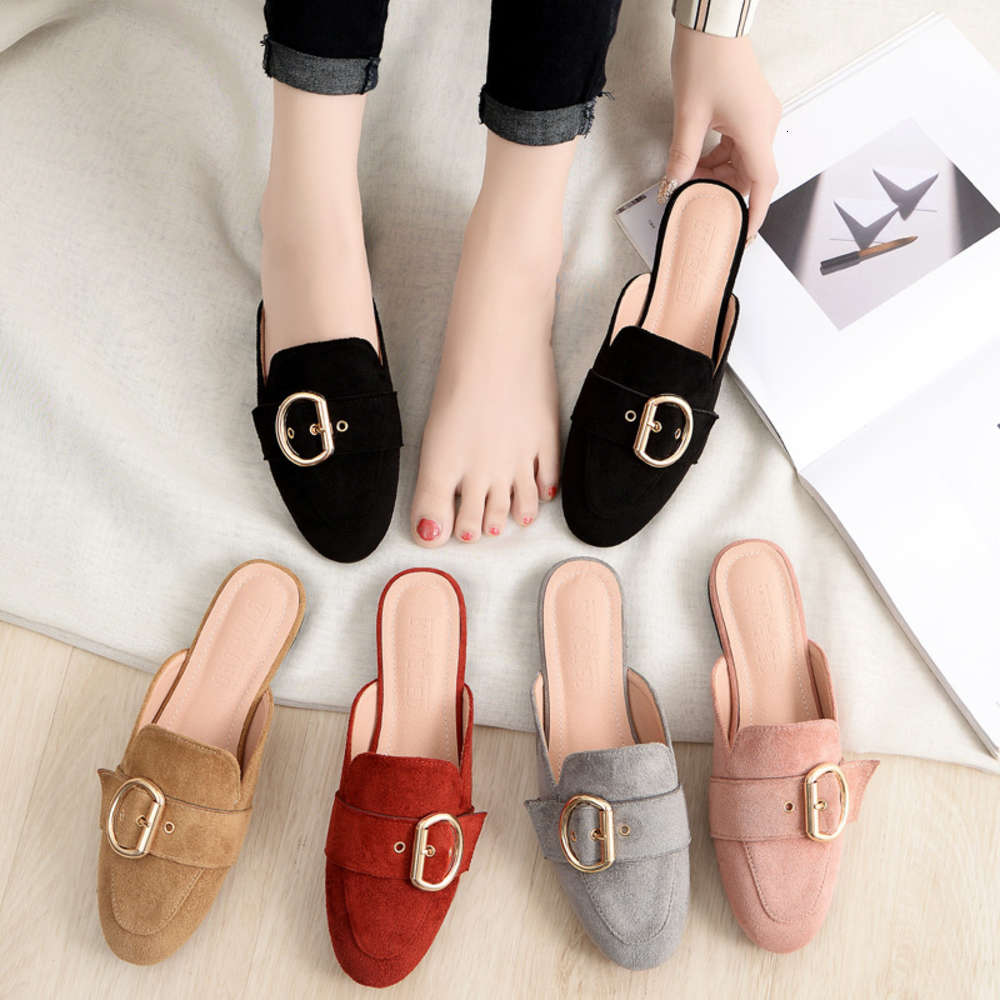 

casual shoes spring and autumn flat bottomed women's half slippers 7b06, Black