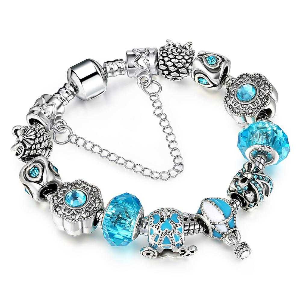 

Pandora-style blue air balloon crystal alloy big hole bead bracelet European style DIY jewelry